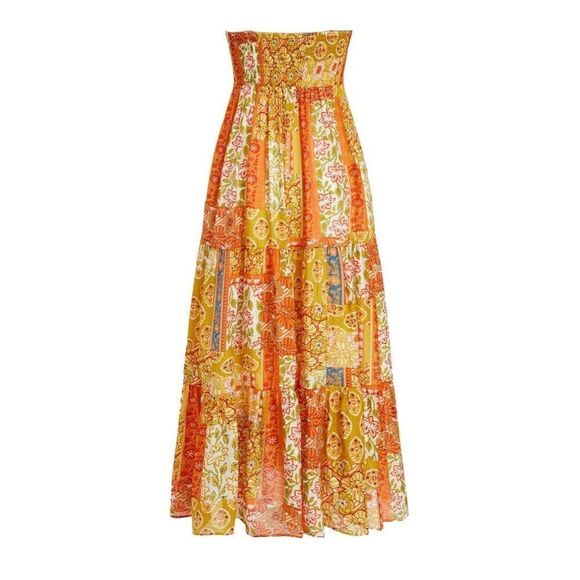 NWT Cider Woven V-Neck Halter Floral Patch Maxi Dress Sz 6 - Picture 6 of 9